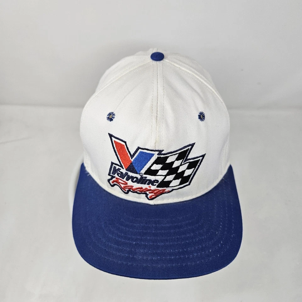 Gorra de carreras Valvoline de colección espalda a presión blanca azul NASCAR automática para hombre años 90 Foto 2 de 4