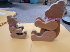 Two Vintage Handmade Wooden Country Bear Decorations 