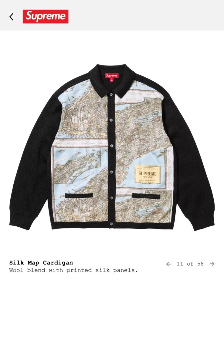 Cardigan Supreme FW23 Silk Map New York laine noir taille SM
