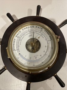 Vintage Schatz German Holosteric Compensated Barometer Thermometer Ship Wheel