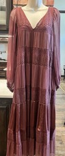 Sundance Adore Moi Burgundy Tiered Sheer Chiffon Midi Maxi Dress M