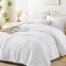 Seersucker Queen Comforter Set 90x90 inches , 3 Pieces - 100 Soft Washed