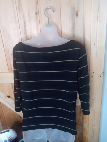 Ralph Lauren Black Striped Women's 3/4 Sleeve Shirt Pullover Medium - Picture 8 of 8