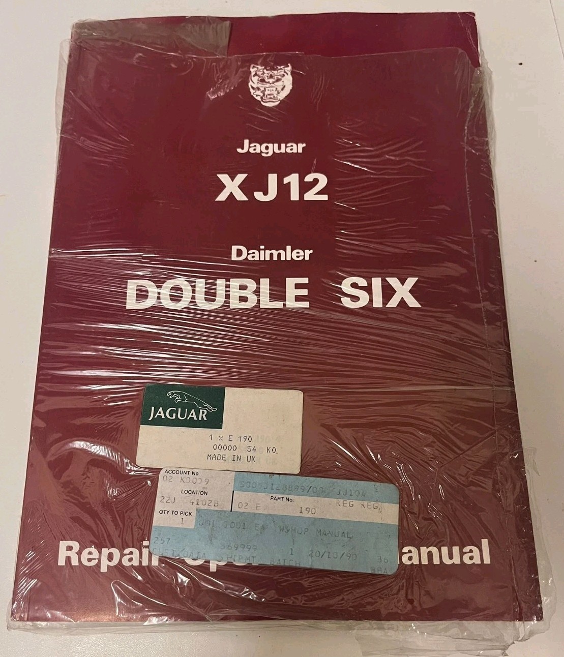 Jaguar XJ12 / Daimler Double Six Workshop Repair Operation Manual NEW OLD STOCK