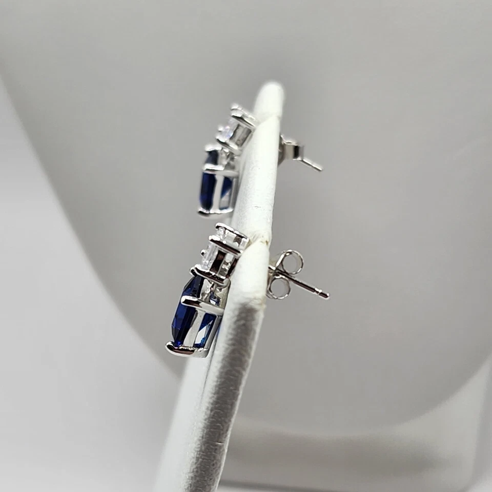 Conjunto de pingente e brincos de prata esterlina 925 NOVO criado safira e zircônia - Imagem 3 de 4