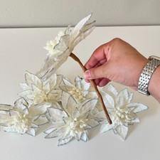 Artificial White Poinsettia Stems with Silver Glitter   6pc Glam Holiday D cor