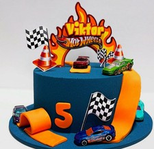 HOT WHEELS  CAKE TOPPER PERSONALISED CARDSTOCK DECORATION SET 3D