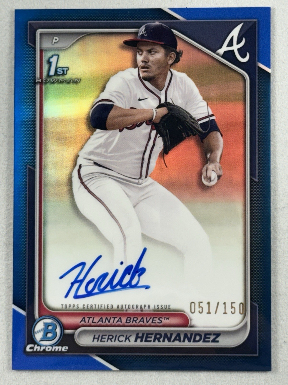HERICK HERNANDEZ 2024 BOWMAN CHROME DRAFT 1ST TRUE BLUE  AUTO 51/150