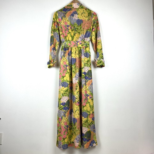 VTG Leslie Fay 70s Hippie Boho Flower Power Long Maxi Dress Sz S Long Sleeve - Picture 6 of 11
