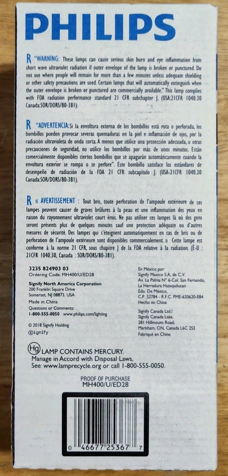 Philips 400W Clear ED28 Metal Halide Bulb Mogul base for M59/E Ballast NIP - Image 2 of 2