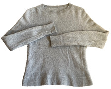 Women S 100 Cashmere Sweater Gray Plain Long Sleeves Crewneck Pullover Short