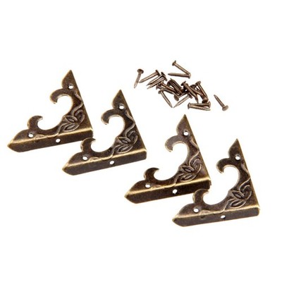 dophee 4Pcs Antique Brass Box Corner 1.18''x1.18''x0.18'', 