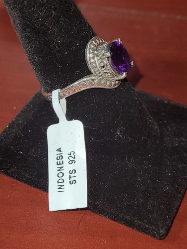 GENUINE AMETHYST SOLITAIRE Sterling Silver RING Sz 10 - Picture 4 of 4