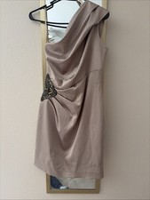 Eliza J Women's Dress Size 6 NWT Satin Beige One Sleeve with Beeded In Front