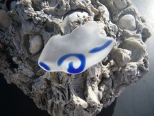 Sea Glass, Cobalt Blue Cut to Clear Beautiful Pattern