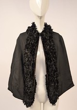 GOTHIC VICTORIAN 1880 S BUSTLE BACK CAPE W FEATHERED RUFFLE TRIMS