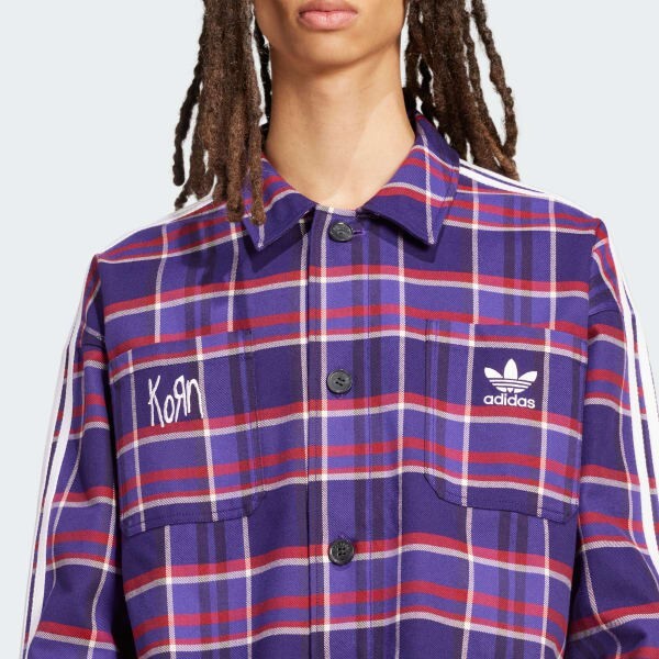 adidas x Korn Overshirt Purple Flannel JG1334 Size JP XS-3XL adidas x Korn Overshirt Purple Flannel JG1334 Size JP XS-3XL