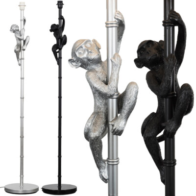 Metall Stehlampe Hänge Affe silber schwarz Licht 142cm Sockel Tier Beleuchtung