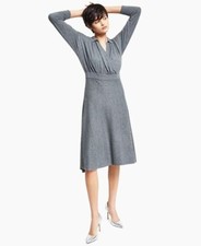 Alfani Womens Petite Medium Collared Sweater Dress Long Sleeve V Neck Gray $99