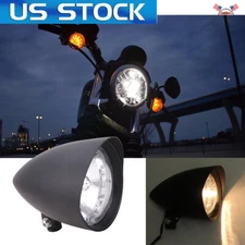 Matte Black Bullet Headlight For Harley Sportster XL Dyna Softail Chopper Bobber