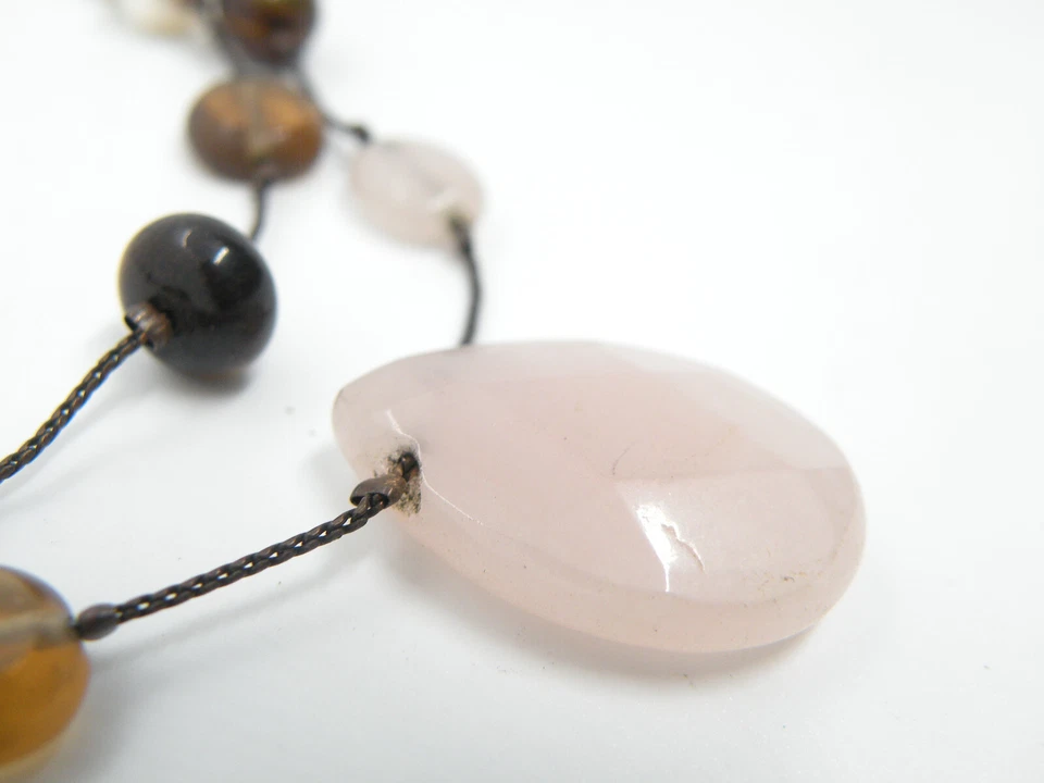 Collar Joyería Latón 16" Firmado Lia Sophia Cuarzo Rosa Cuentas 2 Hilos Foto 4 de 4