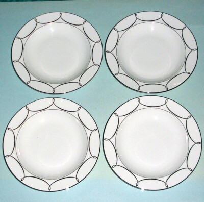 Waterford China Lismore Essence 4 PC. Rim Soup Pasta Bowls 9'' Platinum Loops New