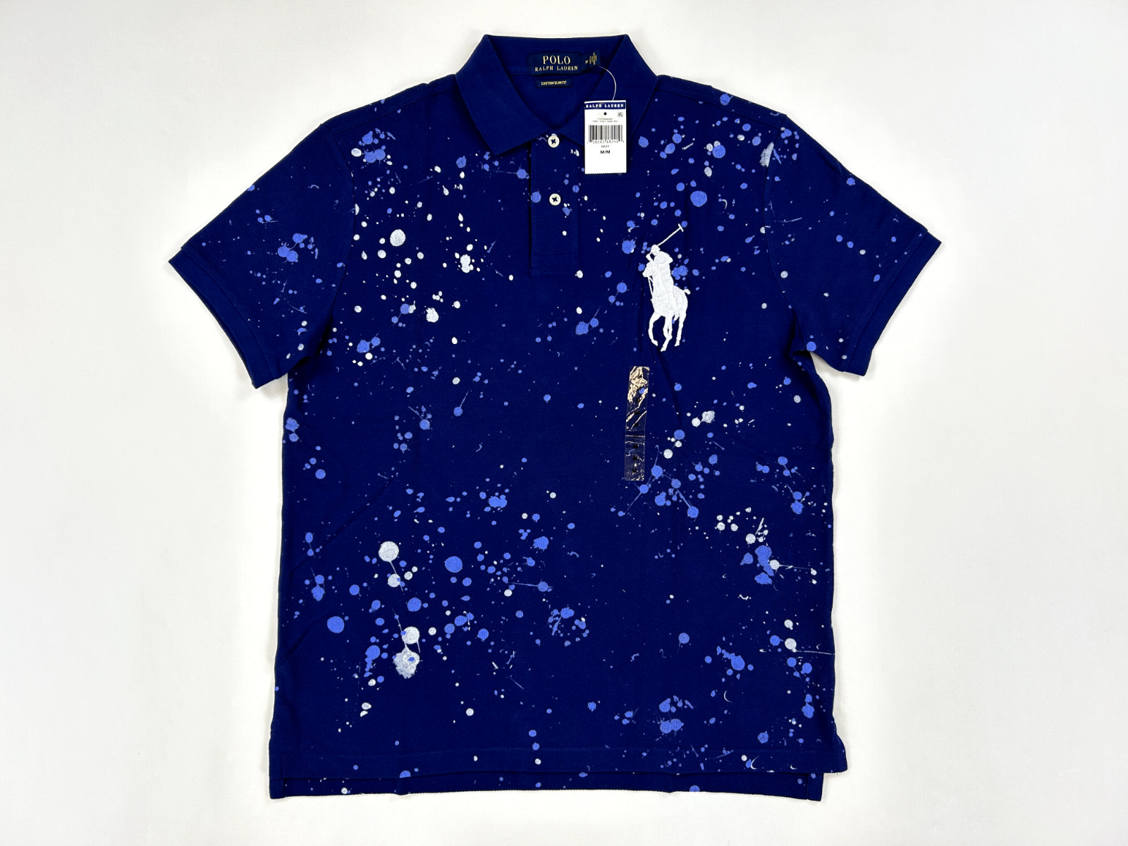 Футболка-поло Polo Ralph Lauren Custom Slim Fit Big Pony - Синяя с рисунком - Размер M