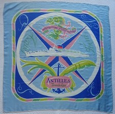 Cie GENERALE TRANSATLANTIQUE~PAQUEBOT ANTILLES~FOULARD SILK SCARF~Jean A.MERCIER