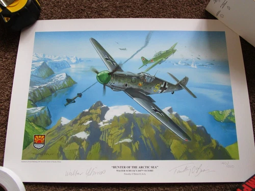 Rare! WW2 Luftwaffe Fighter Ace Signed Ltd Ed. Print 'HUNTER OF THE ARTIC SEA'