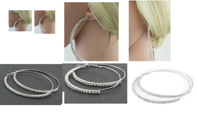 Crystal Hoops Earrings Thin Large sparkling Hoops For Pierced Ear 55mm-100mm