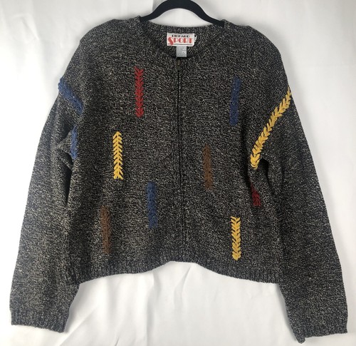 Richard Sport Vintage 90s Gray Shoulder Padded Women’s Cardigan Sweater Medium - Picture 9 of 15
