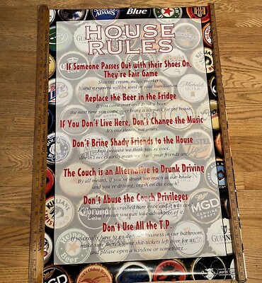 House Rules Party Mantis Design Drinking Beer VINTAGE POSTER 2004 Fraternity
