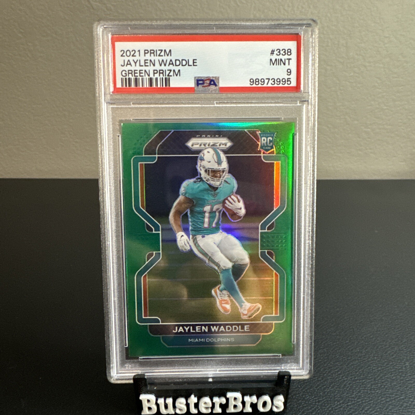 2021 Panini Prizm Rookie Green Prizm #338 Jaylen Waddle (RC) PSA 9 Color Match