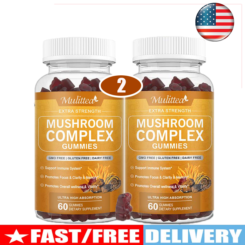 2*60 Mushrooms Complex Gummies with Lions Mane, Reishi Chaga,Improve Memory