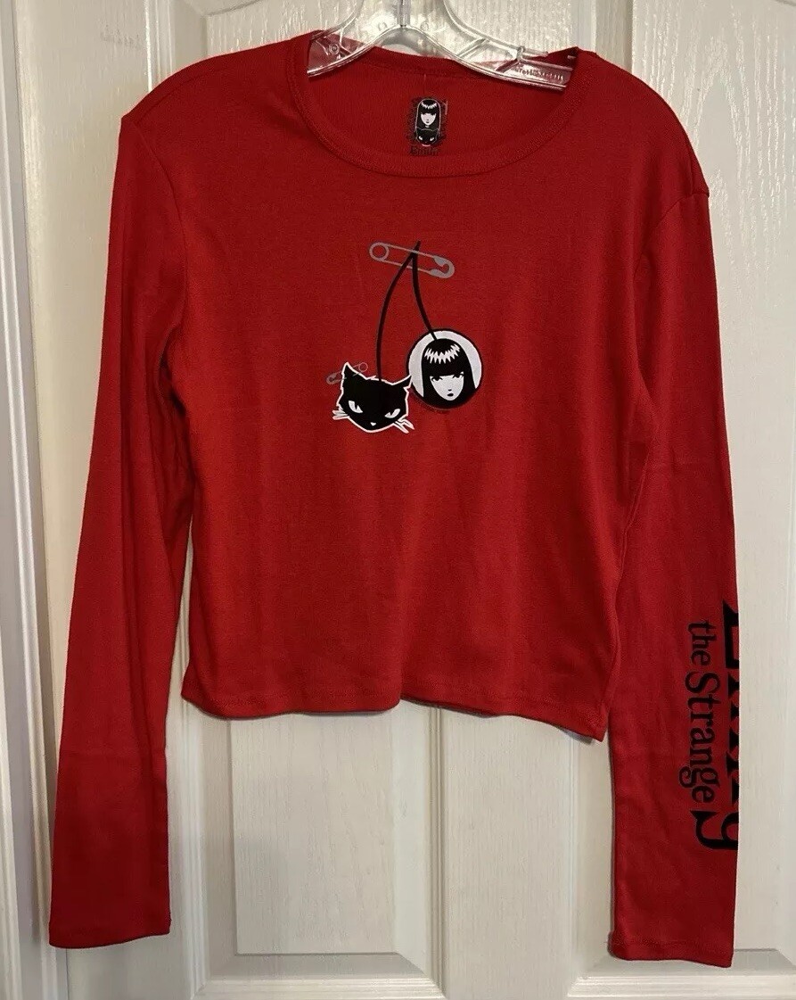 Emily the Strange Long Sleeve T-shirt Womens Red W/Black X Emily the Strange Long Sleeve T-shirt Womens Red W/Black X
