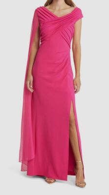 Tadashi Shoji Women's Pink Cape Sleeve Crepe Gown Dress Size XS