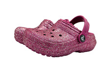 Crocs Z2884 Girls Glitter Pink Solid Classic Lined Clog Shoes Size C9