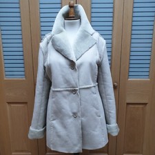 Size 18 (bust 45") Etcetera Stone Faux Fur Sheepskin Coat - 32" Length- Used Vgc