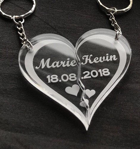 2 X personalised split heart Jigsaw keyring, Wedding, Anniversary, Mothers Day  - Picture 4 of 4