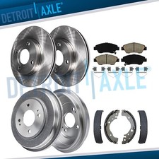 Front Disc Rotors Ceramic Pads Rear Brake Drums Shoes for 2009 - 2013 Honda Fit