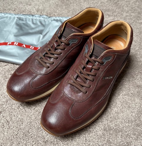 ZAPATOS PRADA ELEGANTES INFORMALES DE CUERO MARRÓN TALLA PARA HOMBRE 9 EE. UU. (8 REINO UNIDO) ¡COMO NUEVOS! - Imagen 2 de 6