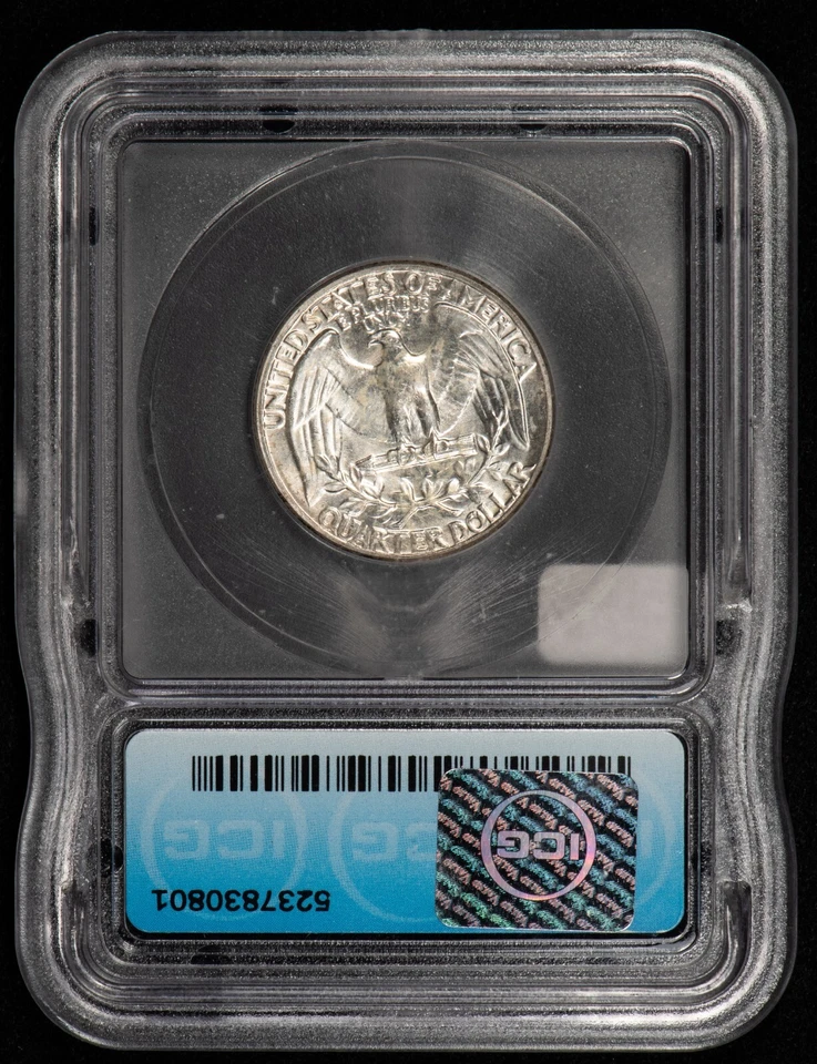 1953 25c Washington Quarter - PQ Thick Rainbow Toning - ICG MS 67 - VIDEO- X4446 - Image 4 of 4