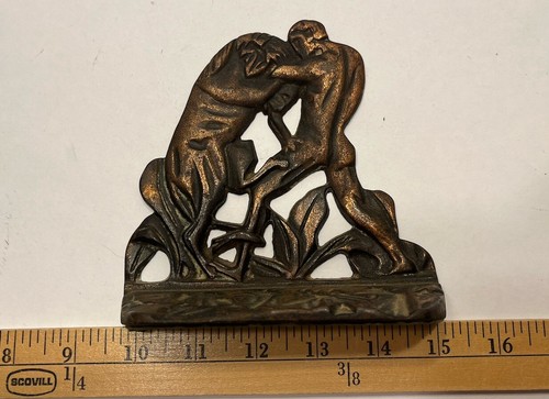 Vintage Cast Iron Bookends “Gladiator” Fighting Lion With Gold Colored Finish - Imagen 12 de 12