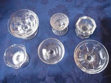 6 Vintage Glass Pedestal Footed Open Salts Cottage Core Etched Grape Pressed 