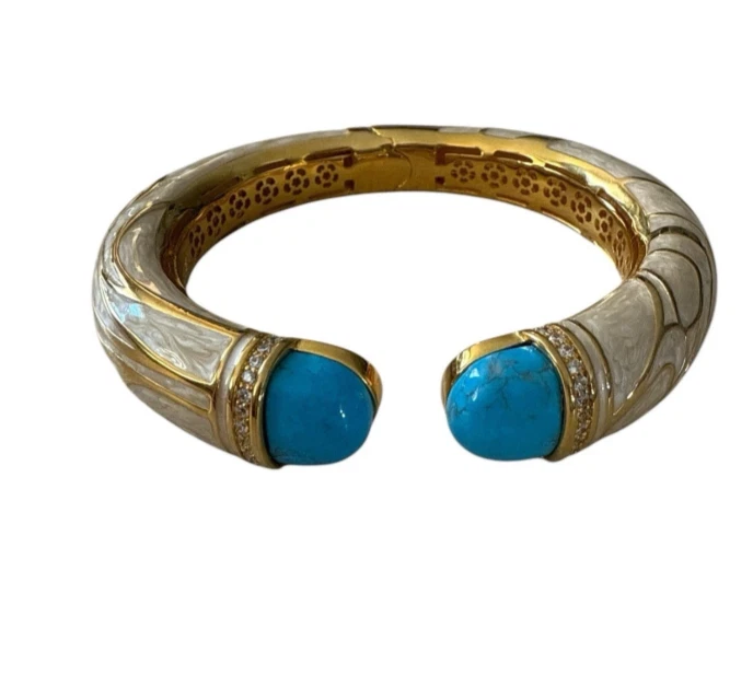 Brazalete con bisagras esmaltado turquesa diamantes de imitación de 18 kg de diseñador Lauren G. Adams $445 Foto 3 de 4