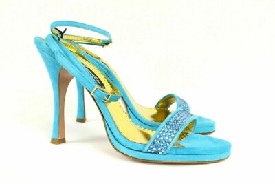 Claudio Milano Francesco Saco Women's Blue Suede Swarovski Crystal Shoes $420