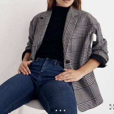 Madewell Oversized Dorset Blazer in Adkins Plaid Wool Blend Size:S