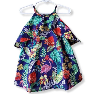 Baby Girl Janie & Jack Navy Tropical Floral Dress Set 18 24 Mos Colorful NEW