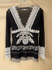 Top túnica grande para mujer Passion Concept adornada encaje joya broche malla con cuentas