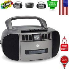 Classic Silver Gray Portable Boombox with Modern Features: CD/Cassette